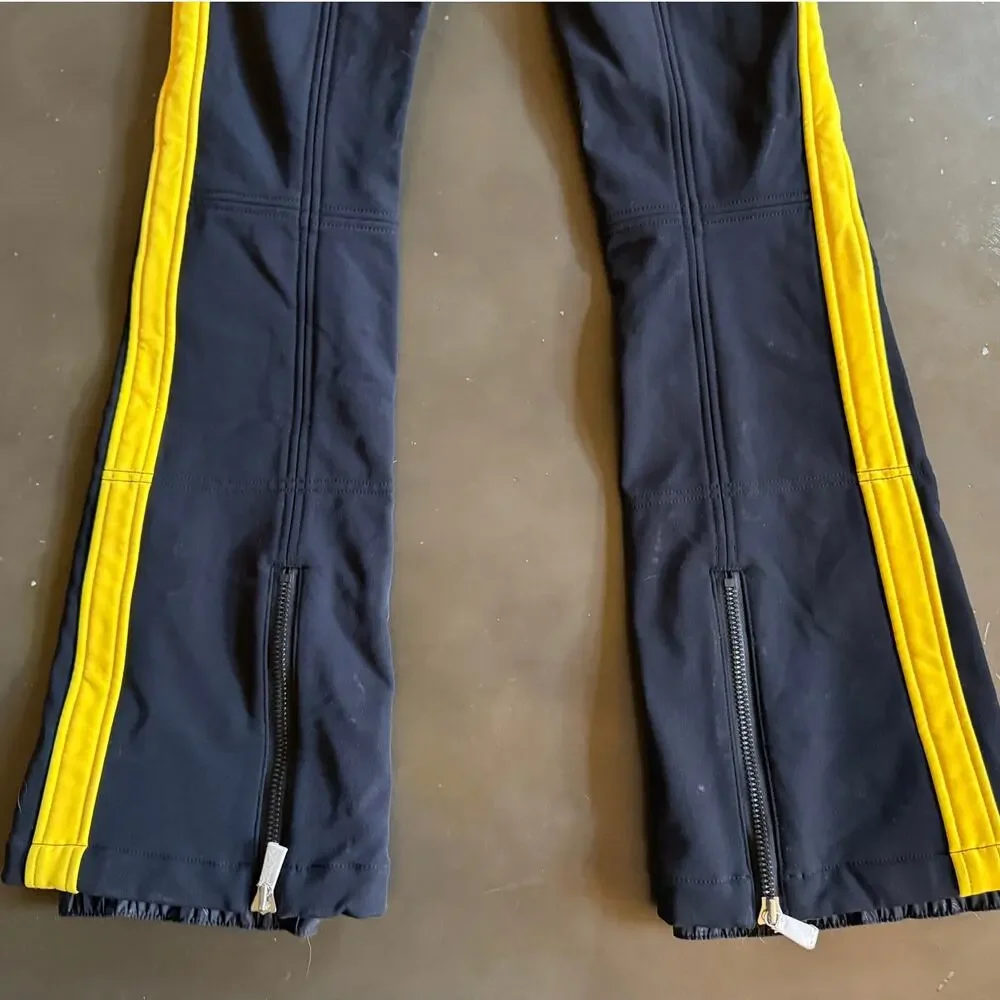 Toni Sailer Women Black Yellow Ski Suit Set Jacket  Pants Size 6 36 EU Alpine
